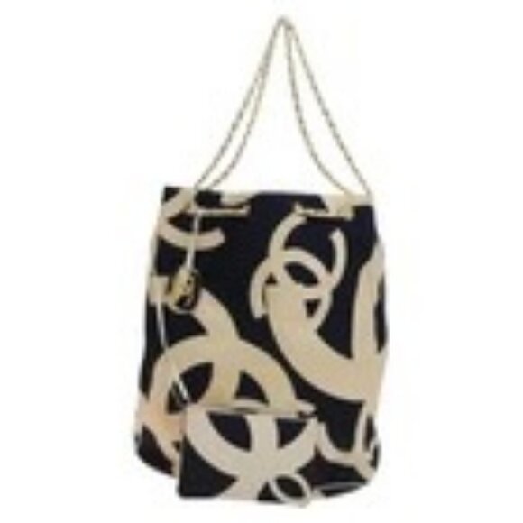 CHANEL Chain Tote Bag Canvas Navy Gold CC Auth 139465 - Picture 1 of 16